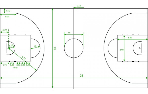 Разметка игрового поля баскетбол 600_380