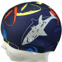 Шапочка для плавания взрослая Sportex полиэстер (синяя с рисунком) C33687
