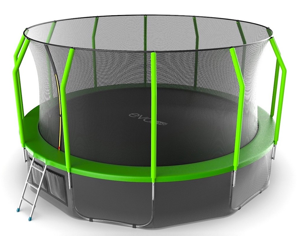фото Батут с внутренней сеткой и лестницей evo jump cosmo 16ft + нижняя сеть, зеленый