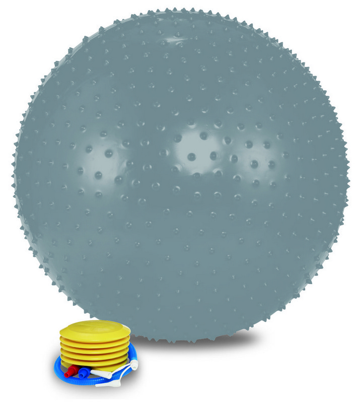 фото Мяч массажный 75 см, ножной насос 1875lw серебро nobrand