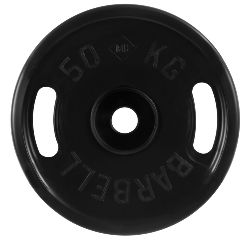 фото Диск олимпийский d51мм евро-классик с ручками mb barbell mb-pltbs-50 50 кг черный