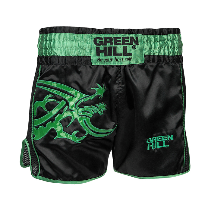 фото Шорты для тайского бокса green hill garuda tbsg-6621, черно-зеленые