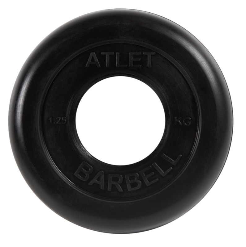 фото Диск обрезиненный d51мм mb barbell atlet 1,25кг черный mb-atletb51-1,25