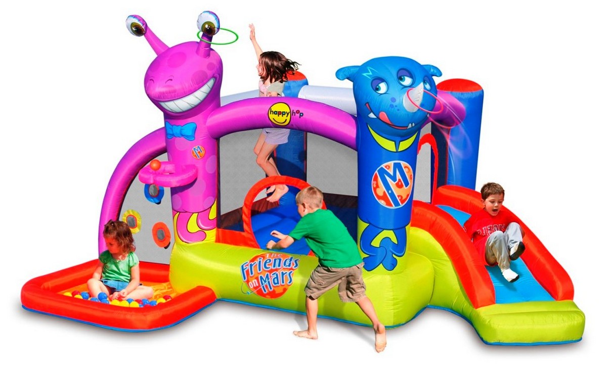 фото Детский надувной батут с горкой happy hop друзья с марса 9273