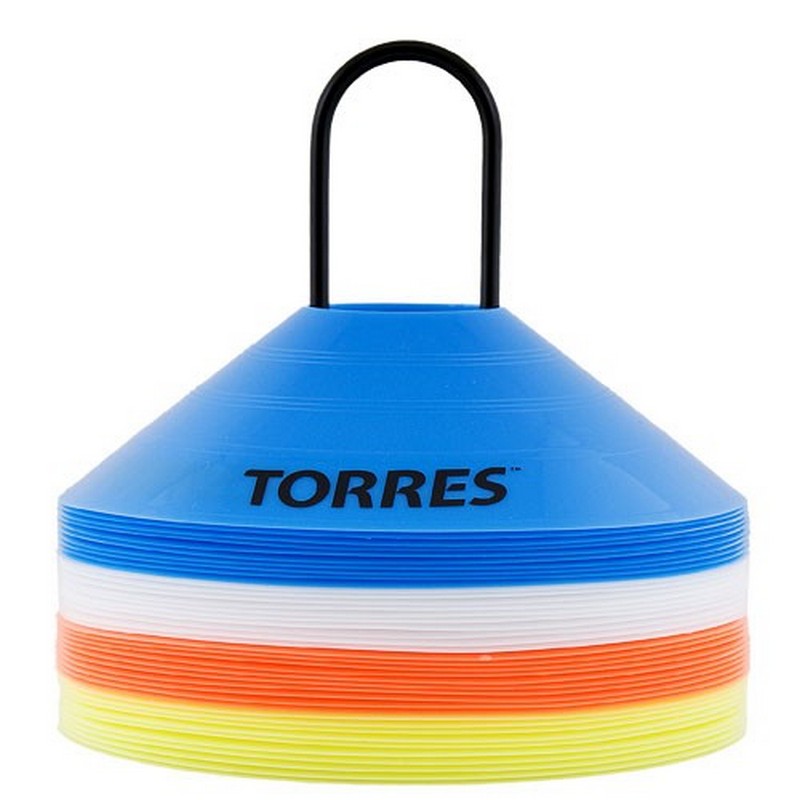фото Фишки для разметки поля torres tr1006, форма усеченных конусов, пластик, оранжевый, желтый, синий, белый