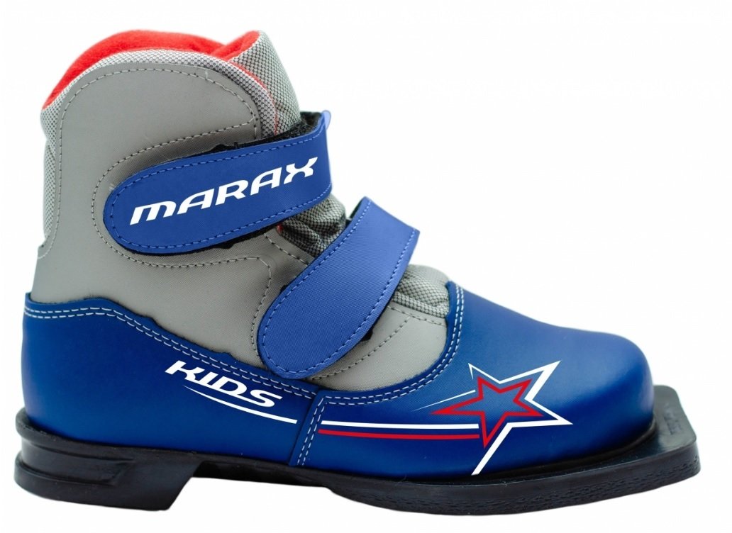 фото Лыжные ботинки nn75 marax kids (на липучке) сине-серебро