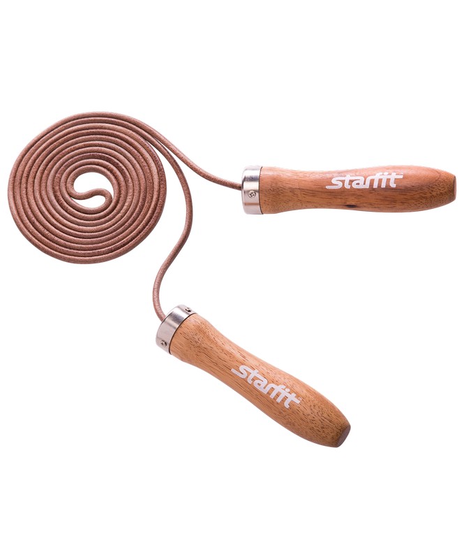 фото Скакалка star fit rp-201 кожаная, с деревянной ручкой, 3м