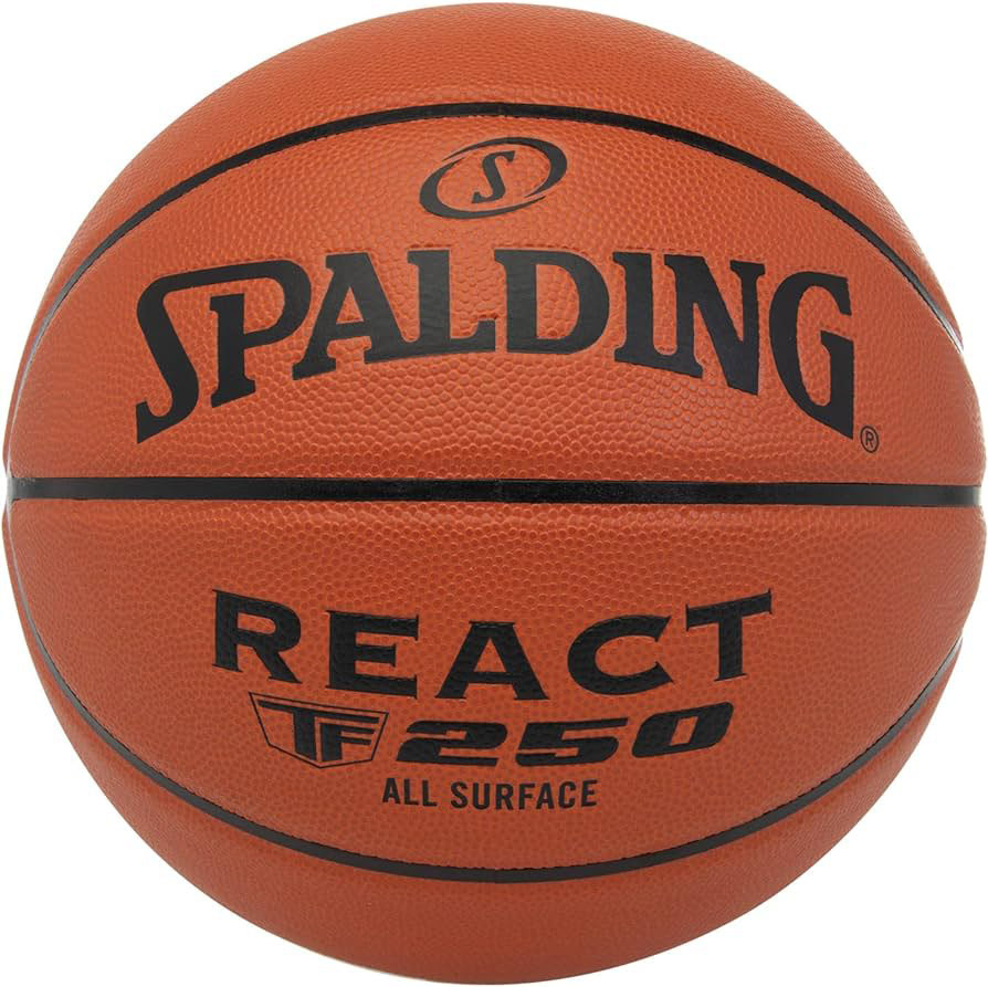 фото Мяч баскетбольный spalding tf-250 react 76802z, р.6, 8 панелей, композит. кожа (пу), коричн-черн.