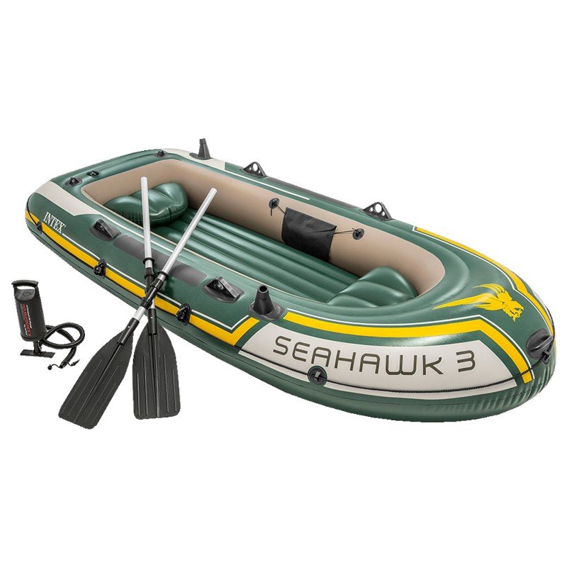 фото Лодка intex seahawk 3 set надувная, 3-х местная, с пластмассовыми веслами и насосом 68380