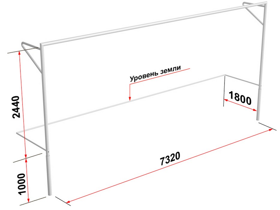 фото Ворота футбольные glav с консолью для натяжения сетки, разборные (7,32х2,44 м) 15.100.1 шт