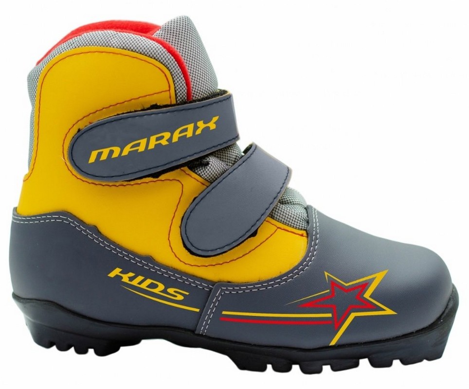 фото Ботинки лыжные nnn marax kids системные, на липучке, серый-желтый