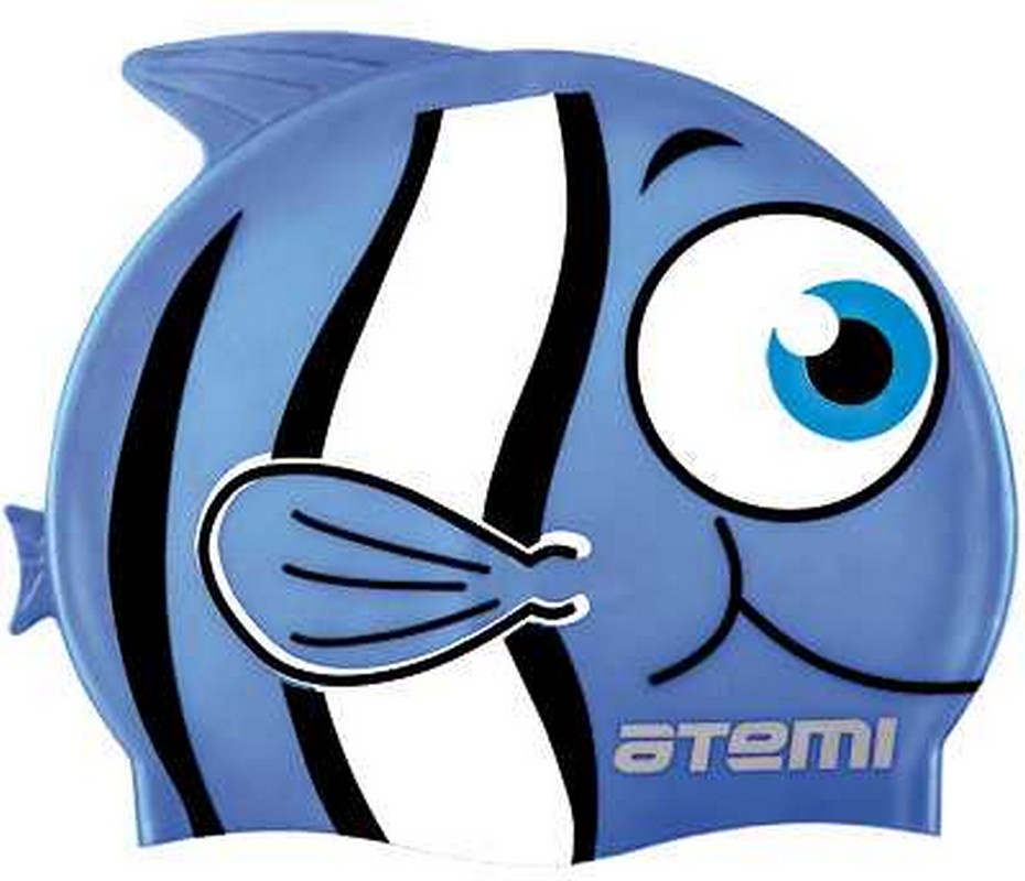 фото Шапочка для плавания atemi fc105 силикон, рыбка голубой
