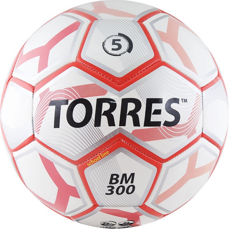 фото Мяч футбольный torres bm 300 f30745, р.5, любительский, бело-серебристо-красный