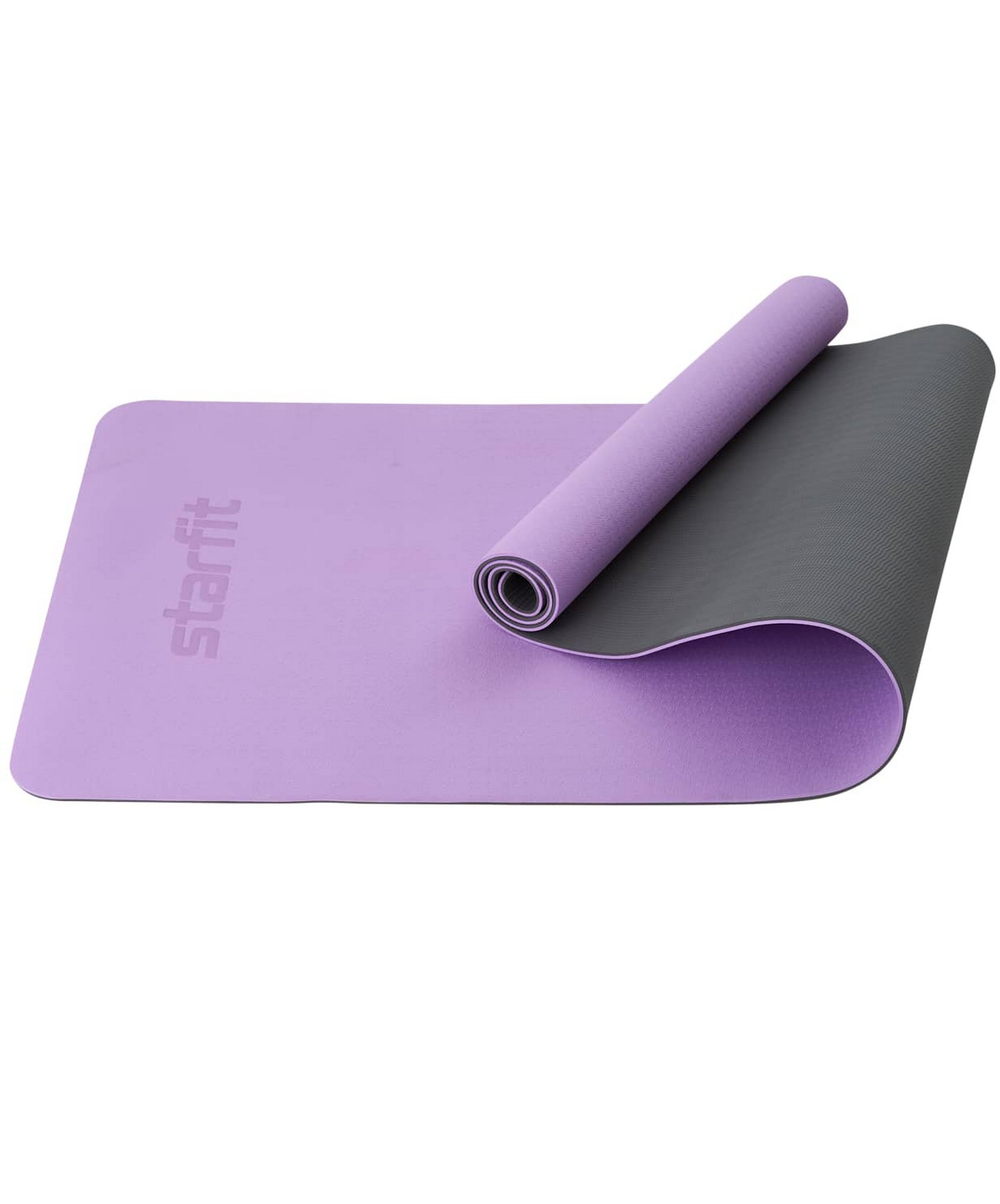 фото Коврик для йоги и фитнеса 183x61x0,6см star fit tpe fm-201 фиолетовый пастель\серый