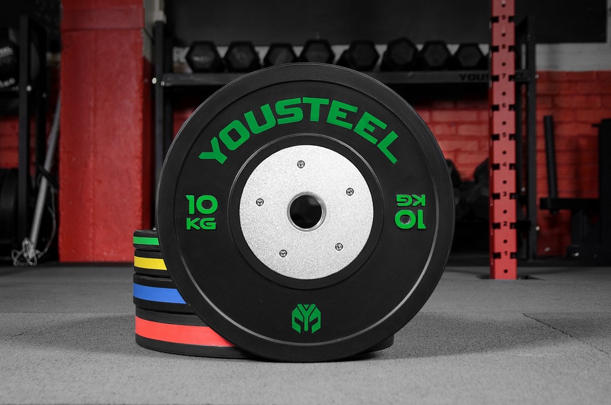 фото Диск соревновательный черный с полосой yousteel 10кг, d51мм, чёрный/зеленый