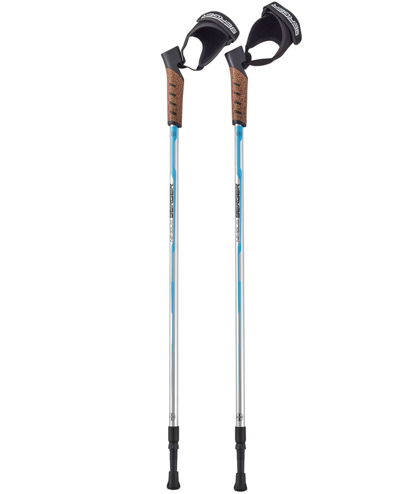 фото Скандинавские палки berger nimbus 2-секционные, 77-135 см, серебристый\голубой