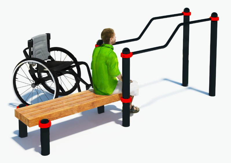 Брусья двухуровневые со скамьей для инвалидов-колясочников W-8.05 Hercules 5207 798_565