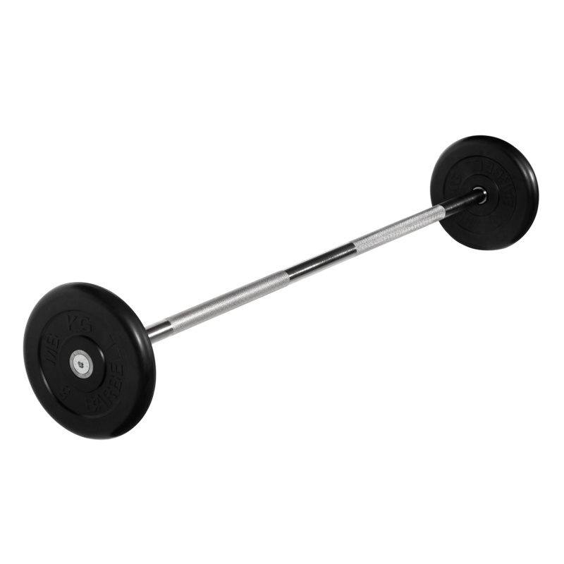 фото Штанга неразборная mb barbell с чёрными дисками, 25 мм, 15 кг mb-barmw-b15