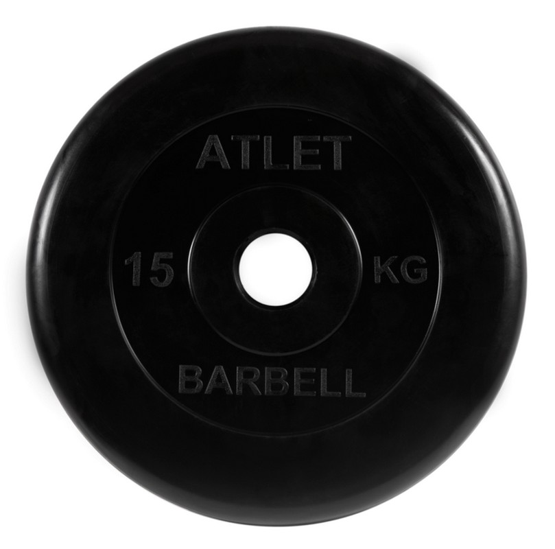фото Диск обрезиненный d51мм mb barbell atlet 15кг черный mb-atletb51-15