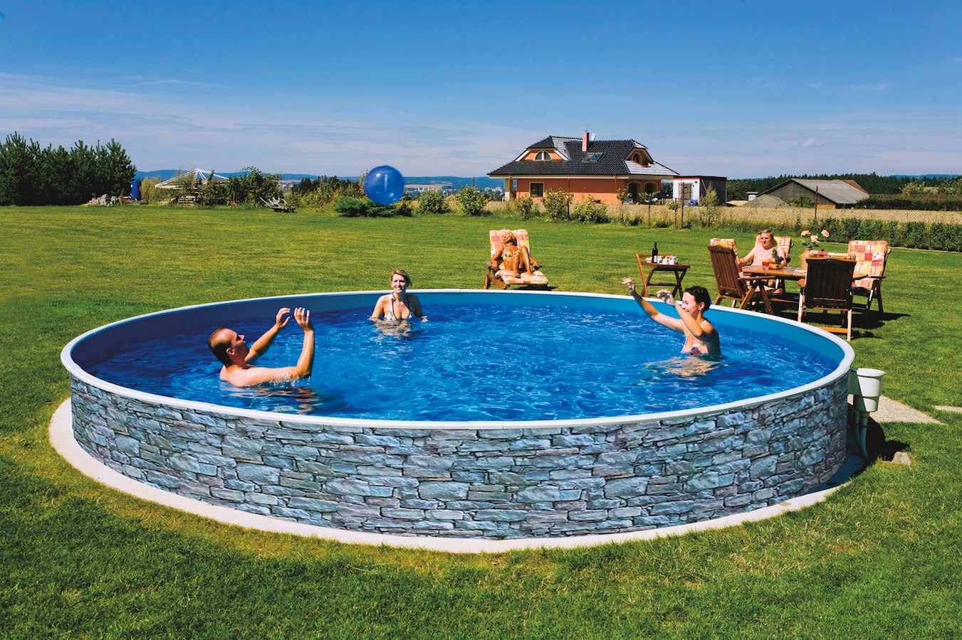 фото Морозоустойчивый бассейн azuro stone круглый 5х1,2 м premium