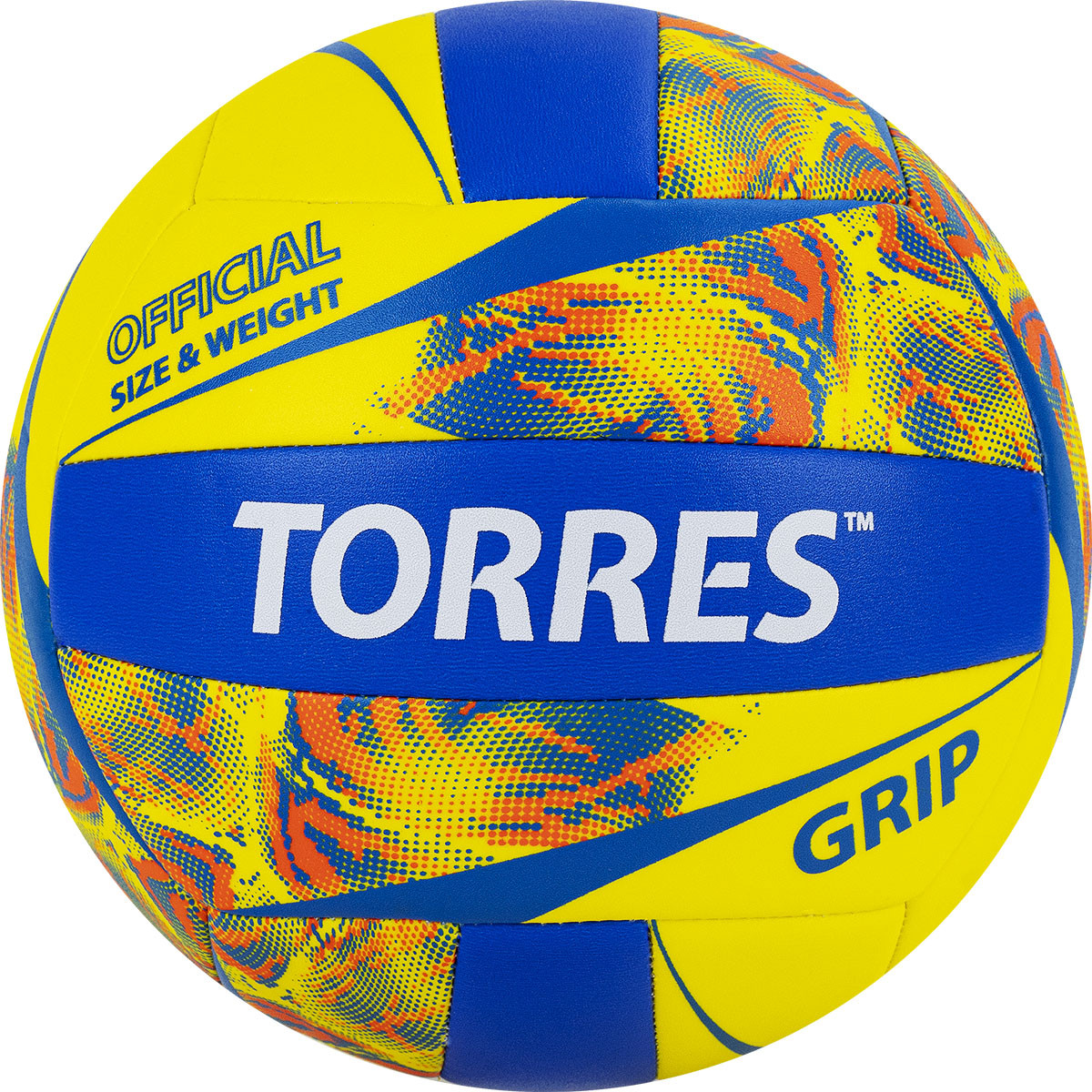 фото Мяч волейбольный torres grip y v32185, р.5, синт.кожа (тпу), маш. сшивка, бут.камера,желто-синий