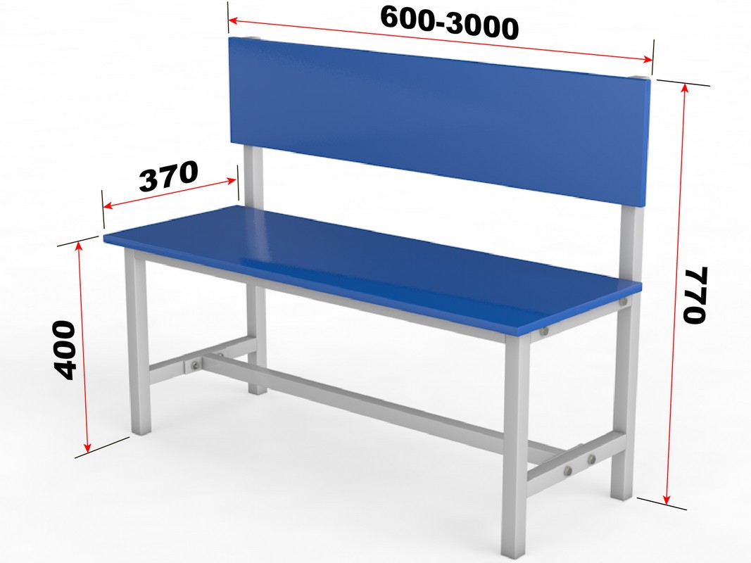 Скамейка для раздевалки со спинкой односторонняя (настил ЛДСП), 300см Glav 10.700-3000 1067_800