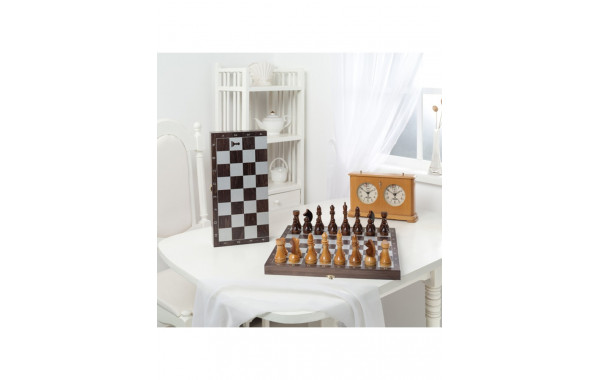 Шахматы походные деревянные с венге доской, рисунок серебро 188-18 600_380