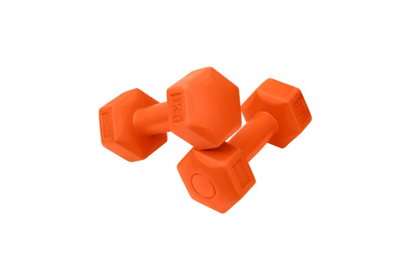 Гантель гексагональная, пластиковая 1 кг BaseFit DB-305 оранжевый, 2 шт 600_380