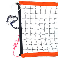 Сетка для пляжного волейбола FS-PV-№11, 8,5х1м,нить 3мм,яч.10см,верх,ниж ленты 7,5см.ОРАНЖ.цв,кев.трос, чер