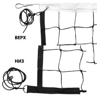 Сетка волейбольнаяFS-V-№6,черн, 9.5х1м, нить3,5мм ПП, яч.10см,верх.лента ПП 5см, карм., мет.трос, черн