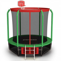 Батут perfexo, 8FT, 244 см с сеткой, лестницей, баскетбольным кольцом и сумкой для обуви Красный-зеленый