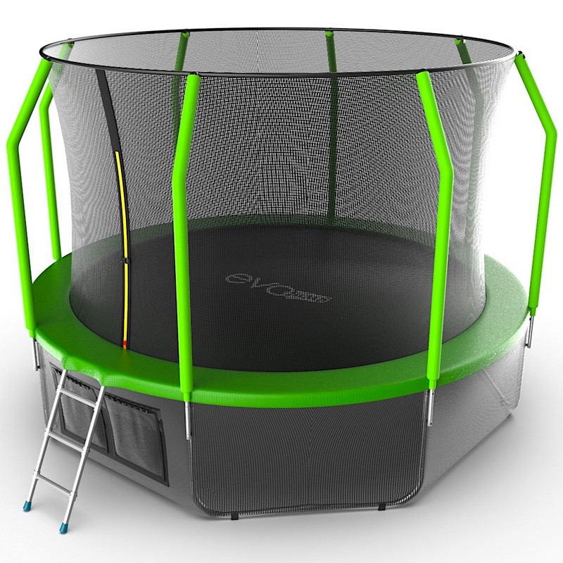 фото Батут с внутренней сеткой и лестницей evo jump cosmo 12ft + нижняя сеть, зеленый