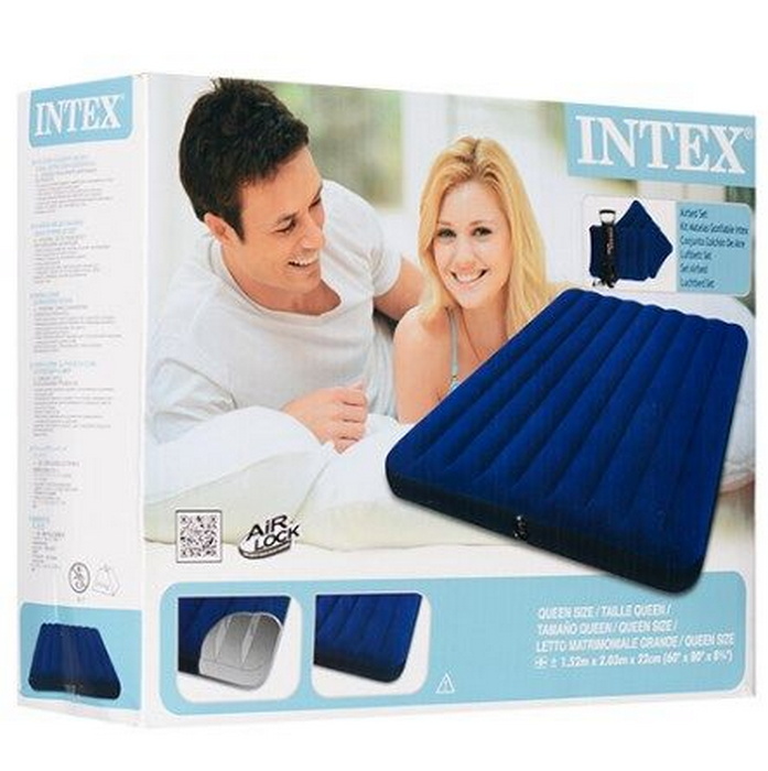Надувной матрас Intex Classic Downy Bed, 152х203х22см с подушками и насосом 68765 697_700