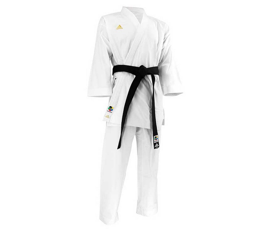 Кимоно для карате Adidas Taikyoku Hybrid Cut WKF K300 белое с золотым логотипом