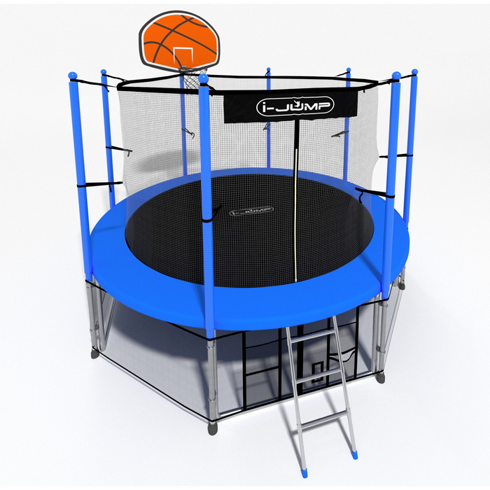 Батут i-Jump Classic Basket 12FT 366 см с нижней сетью и лестницей синий 700_700