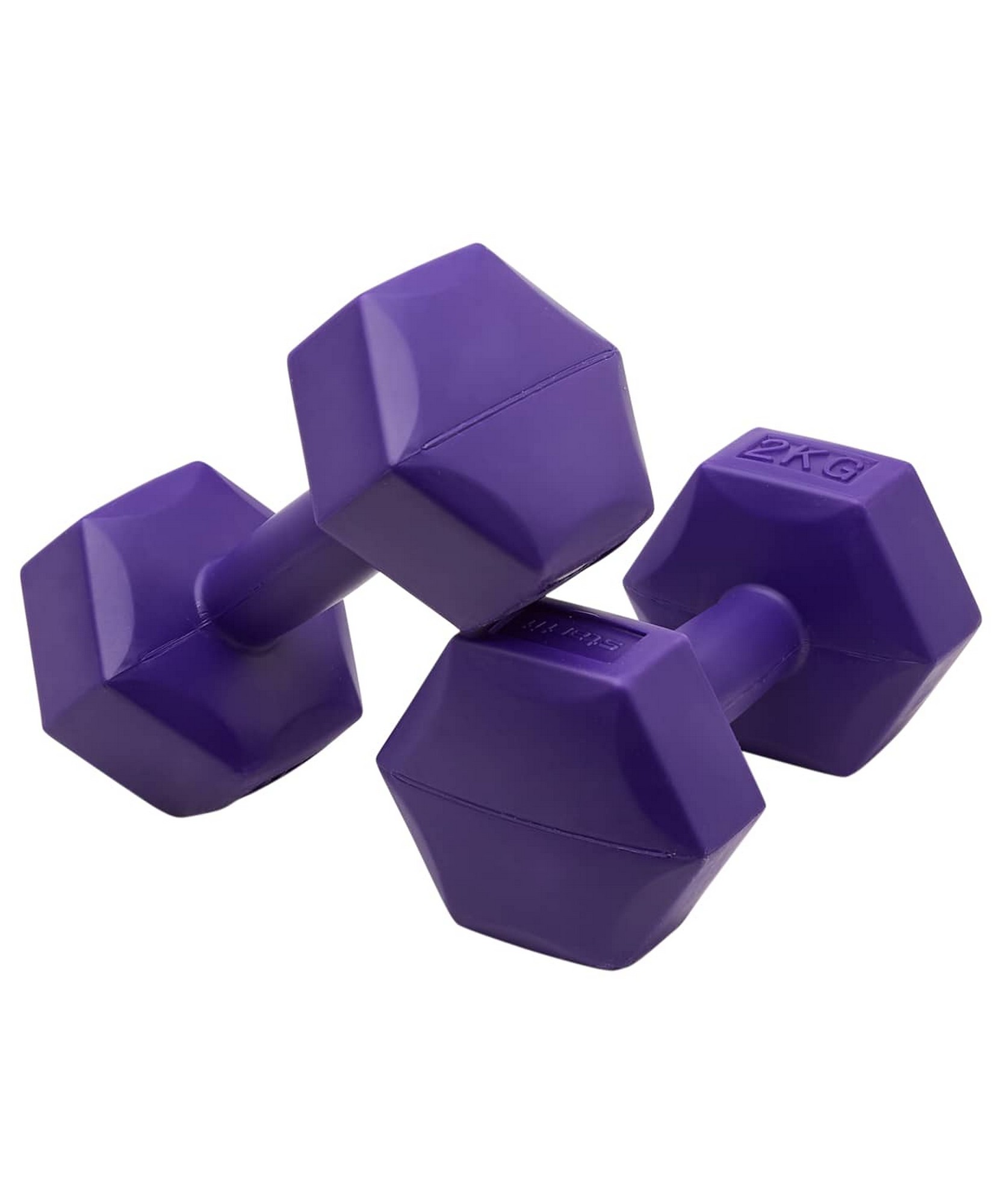 Гантель гексагональная, пластиковая 2 кг BaseFit DB-305 фиолетовый, 2 шт