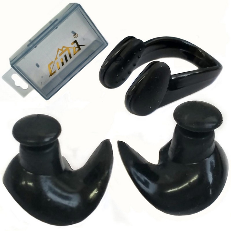 Купить Комплект для плавания беруши и зажим носа Sportex C33425-2 черные,