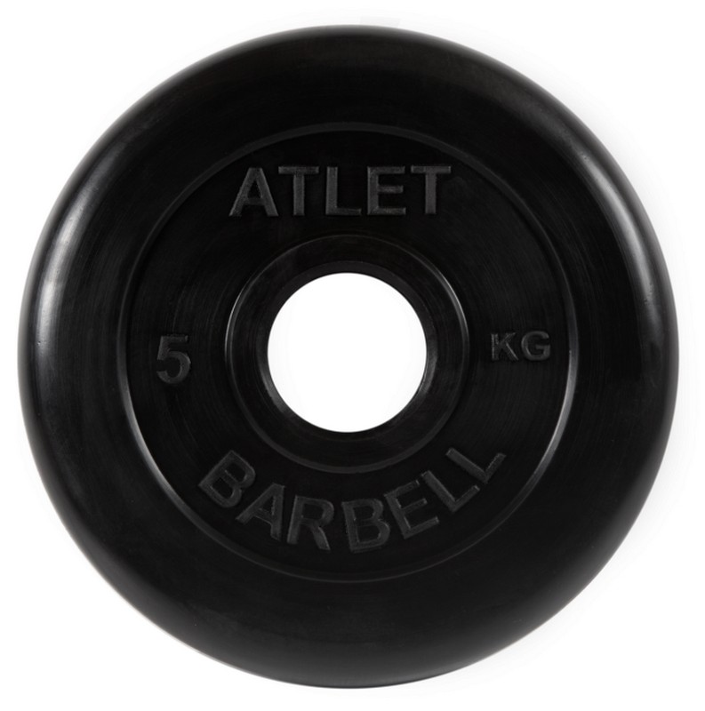 Диск обрезиненный d51мм MB Barbell Atlet 5кг черный MB-AtletB51-5