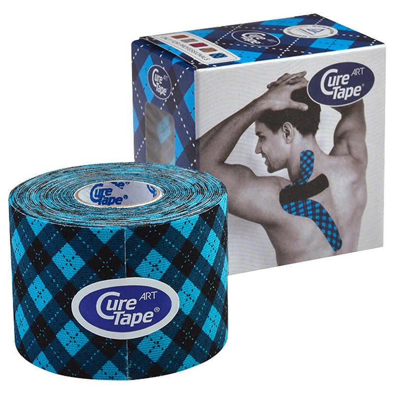 фото Тейп кинезиологический curetape art tartan, черно-голубой