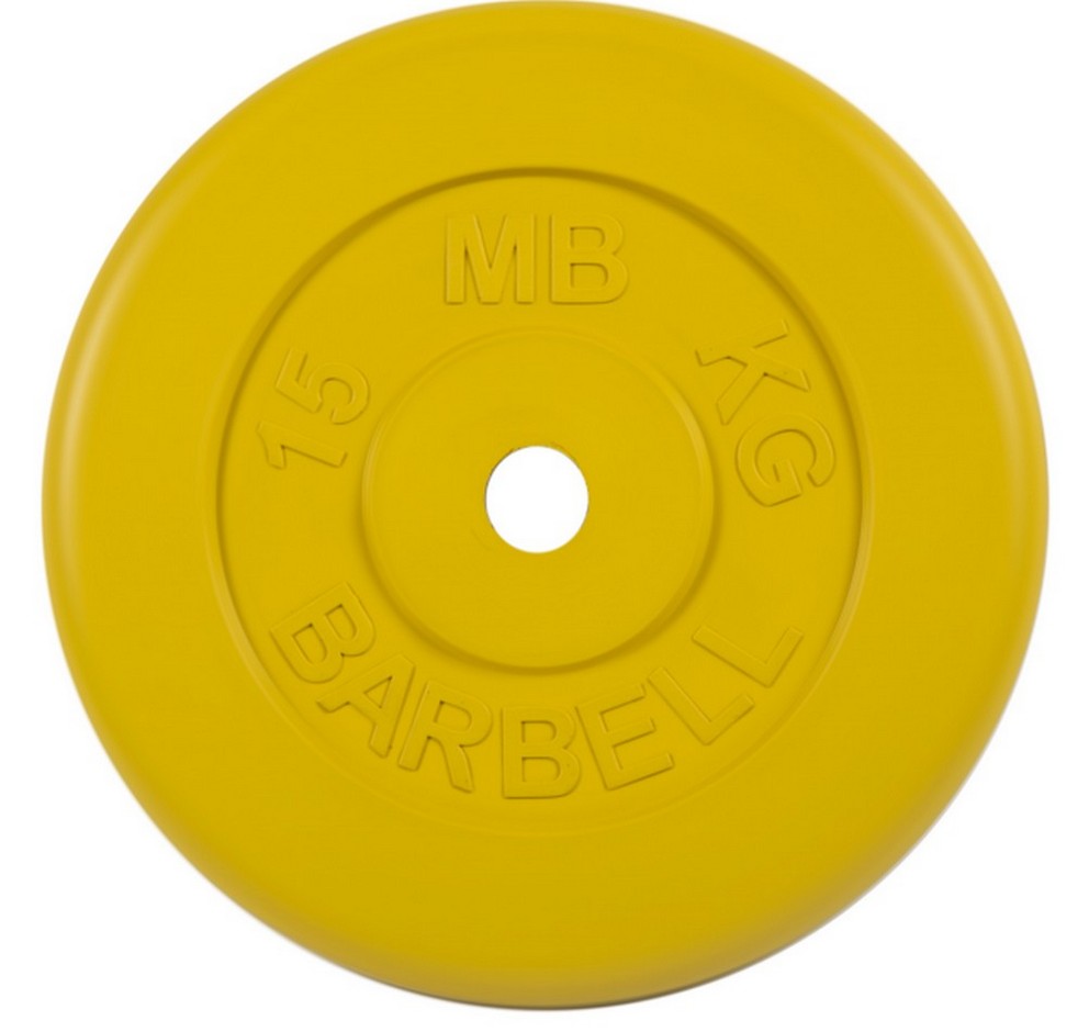 Диск обрезиненный d31мм MB Barbell MB-PltC31-15 15 кг желтый, MB Barbell  - купить со скидкой