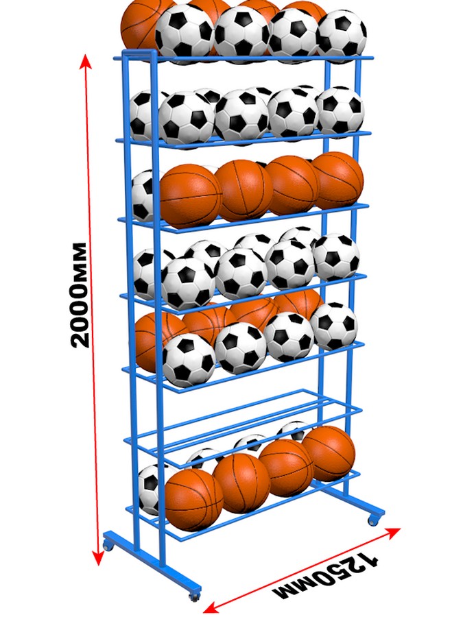Стеллаж для мячей. Стеллажи для мячей в инвентарную Atlet 2000мм 1250мм. Стеллаж для хранения мячей на колесах 1345х1770х400мм на 20 мячей.. Стеллаж для хранения спортивного инвентаря 1800х600х1800 мм. 1250*500*2000 Стеллаж для мячей.