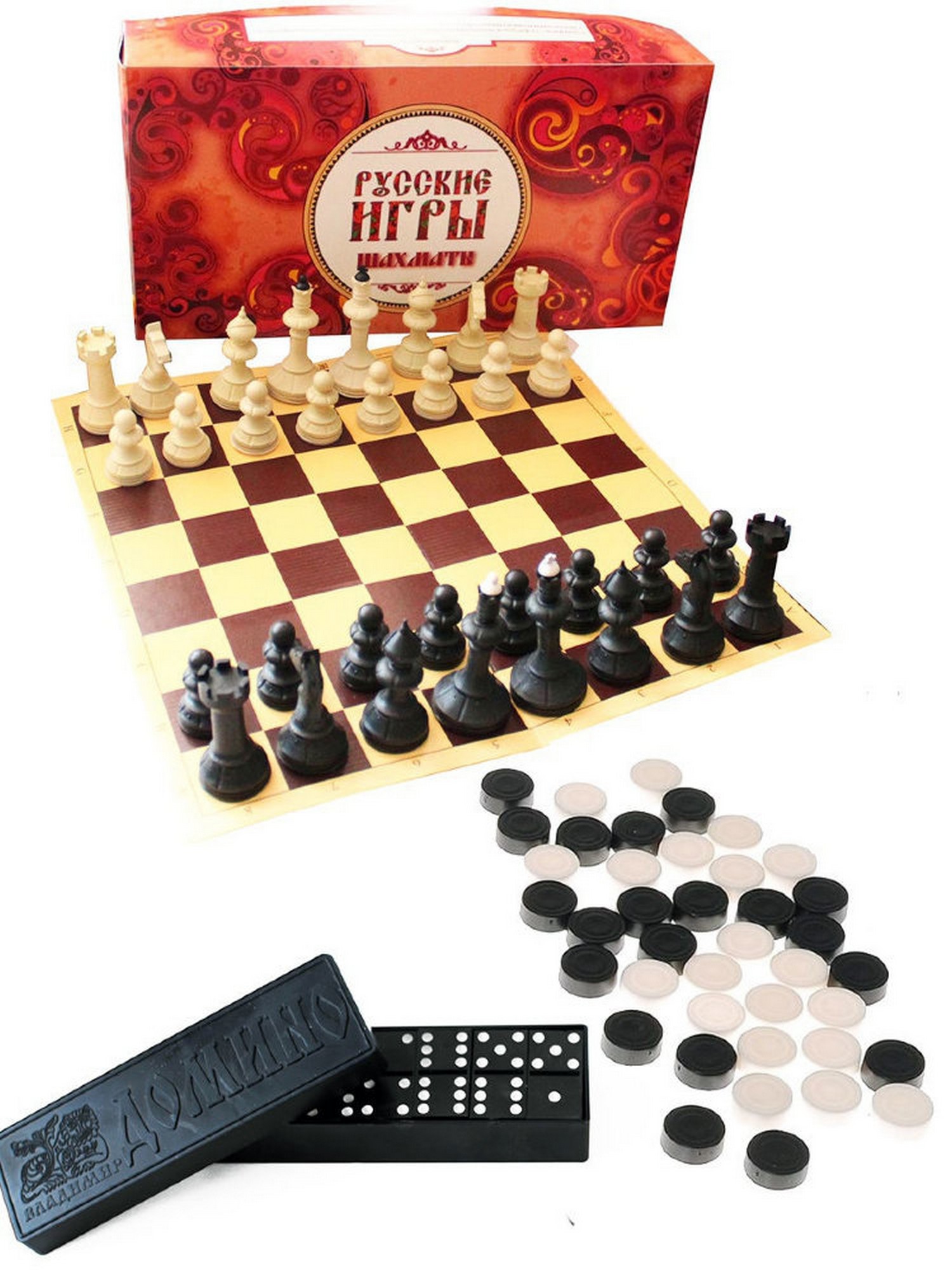 Набор Русские игры ( шахматы, шашки, домино) 03-004 1500_2000