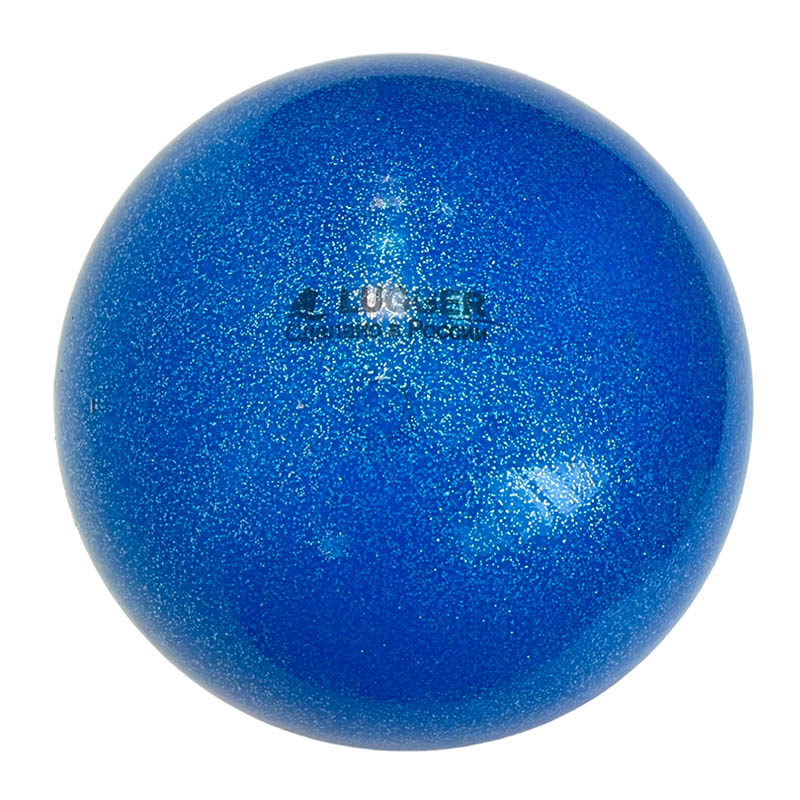 Мяч для художественной гимнастики Lugger однотонный d=19 см (синий с блестками) 800_800