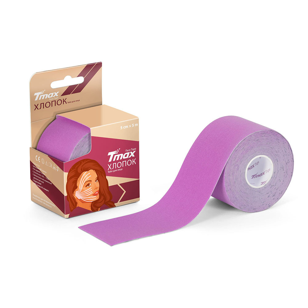 Тейп кинезиологический Tmax Beauty Tape (5cmW x 5mL), хлопок, сиреневый 1000_1000