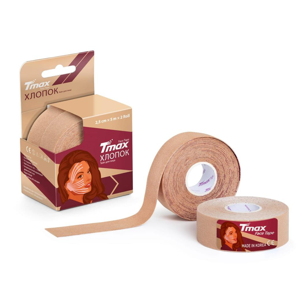 фото Тейп кинезиологический tmax beauty tape (2.5cmw x 5mlx 2 rol), хлопок, бежевый
