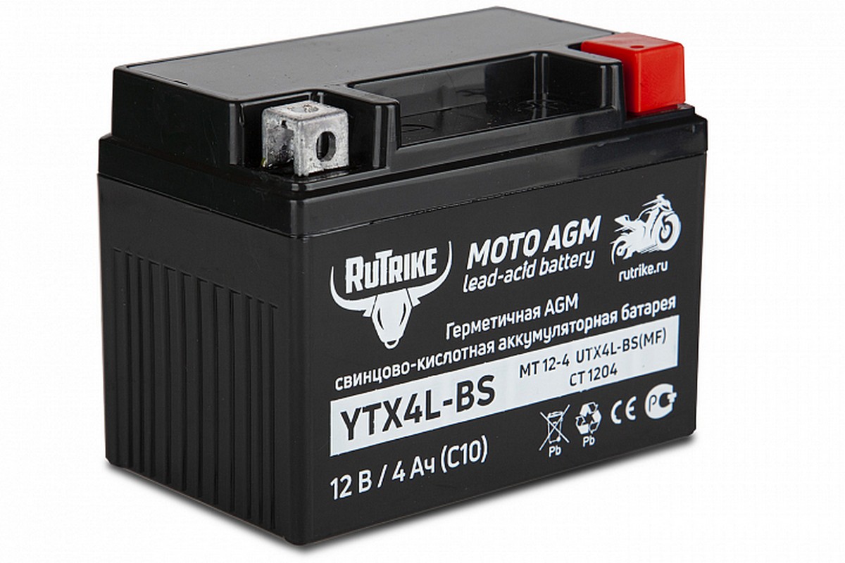 Аккумулятор стартерный для мототехники RuTrike YTX4L-BS (12V/4Ah) (UTX4L-BS, CT 1204, MT 12-4) 24013