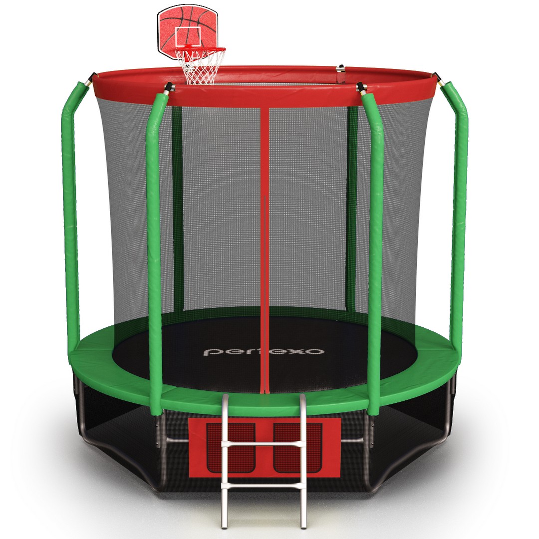 Батут perfexo, 6FT, 183 см с сеткой, лестницей, баскетбольным кольцом и сумкой для обуви Красный-зеленый от Дом Спорта