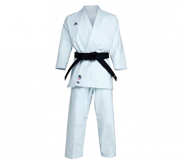 Кимоно для карате подростковое Adidas K999 Shori Karate Uniform Kata WKF белое с черным логотипом