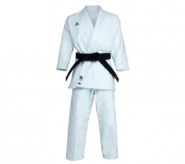 Кимоно для карате подростковое Adidas K999 Shori Karate Uniform Kata WKF белое с черным логотипом 621_553