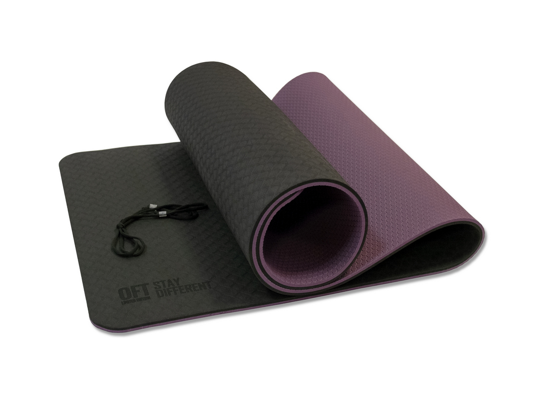Купить Коврик для йоги 10 мм двухслойный TPE черно-фиолетовый Original Fit.Tools FT-YGM10-TPE-BPP,